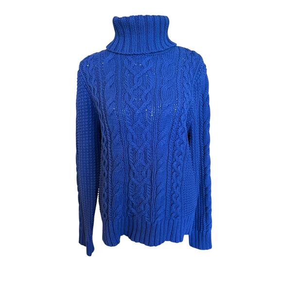 NWT Lauren Ralph Lauren Cobalt Blue Cable Knit Chunky Turtleneck Sweater Size XL - Picture 1 of 6
